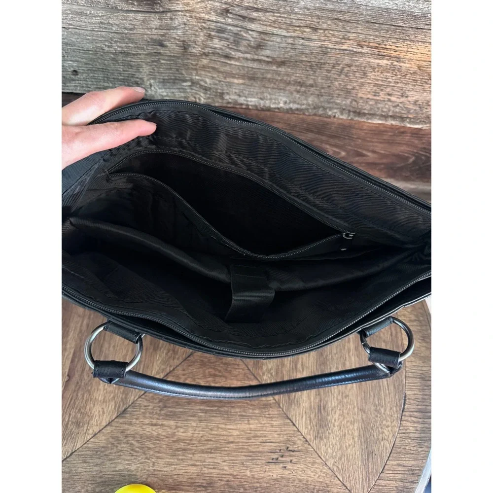Solo New York Quilted Laptop Tote Bag Black Work Briefcase Crossbody Strap